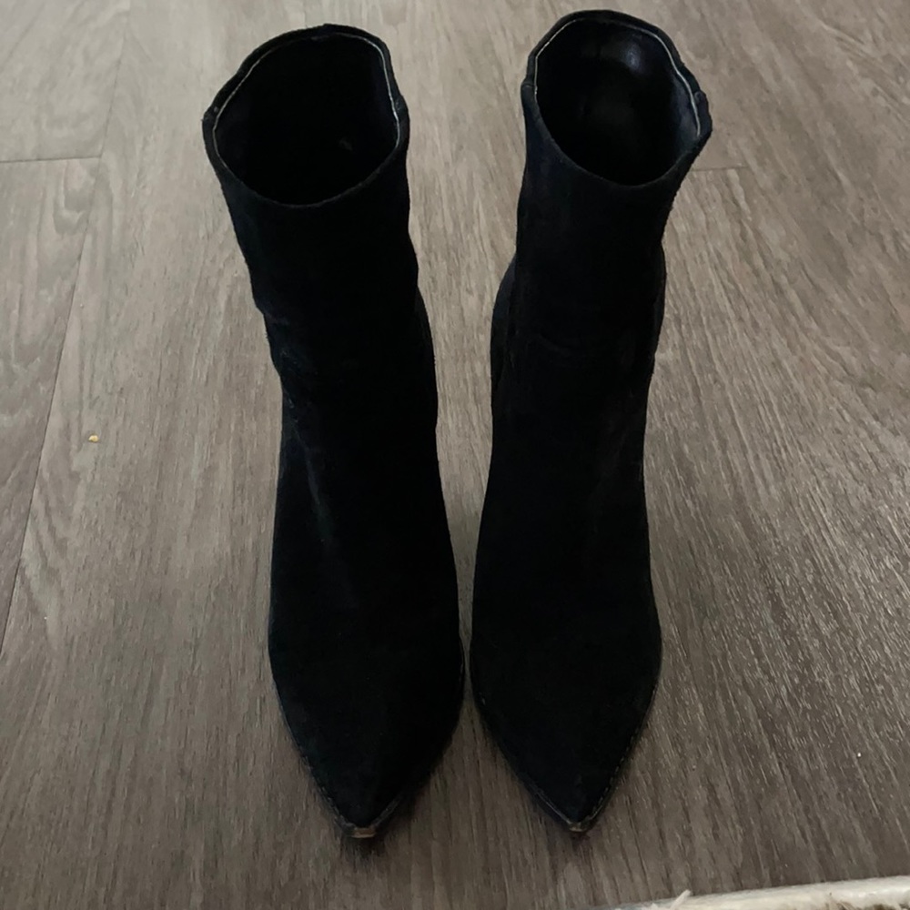 Marc Fisher black suede mid calf  heeled boots
